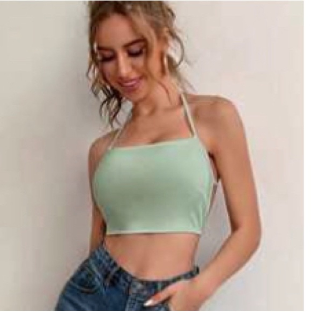 Green halter crop top